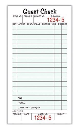 Adams guest check pads, single part, 3-2/5 x 6-1/4 inches, white, 50 checks/pad, for sale