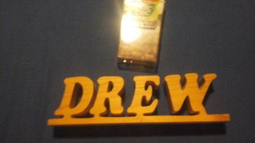 Wooden name plate sign letters desk Drew
