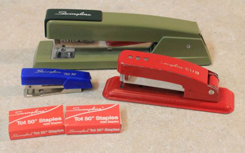 Vintage Lot of 3 Staplers Swingline 747, Cub, Tot 50, 2 boxes Tot 50 staplers