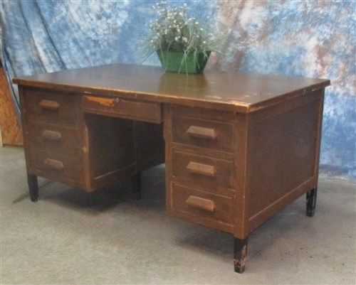 5&#039; Oak Wood Desk School Teacher Office Vintage Mid Century Factory Cart Table b