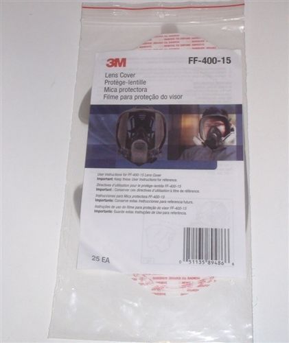 NEW 3M FF400-15 LENS COVERS FOR RESPIRATORS 25 EA/PACK-unopened package