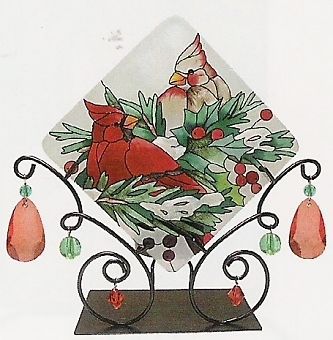 Joan Baker WINTER SONG Cardinal Jeweled Tealight Candle Holder Bird Red Birds