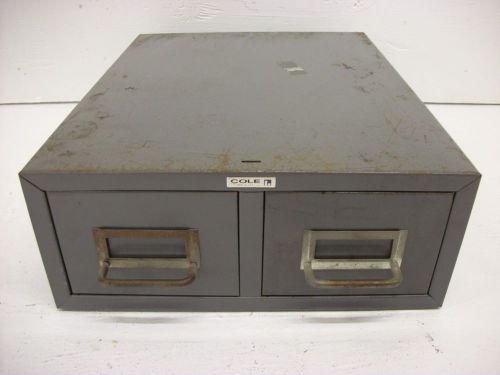 Vintage Cole Steel Two Drawer Metal 3 x 5 Card File Card Catalog Gray