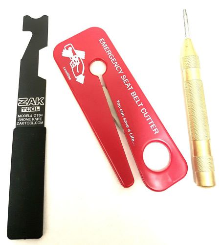 Firefighter tool kit, zak shove knife, brass window punch, seat belt cutter for sale