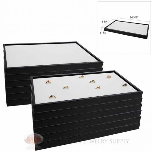 (12) black plastic stackable trays w/ white 72 ring display jewelry inserts for sale