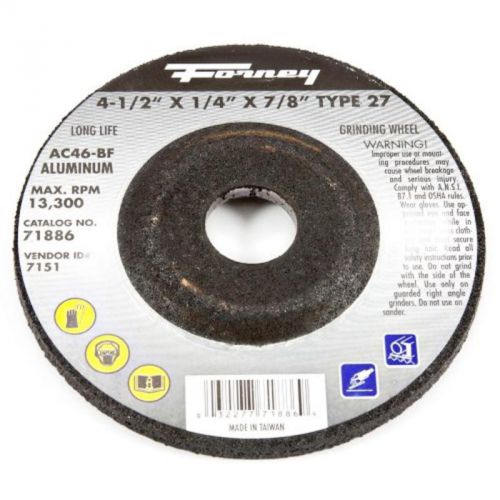 4-1/2&#034; X 1/4&#034; Aluminum Type 27 Grinding Wheel With 7/8&#034; Arbor, Ac46-Bf Forney