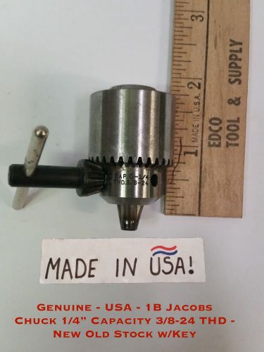 Genuine - usa - 1b jacobs chuck 1/4” capacity 3/8-24 thd - new old stock withkey for sale