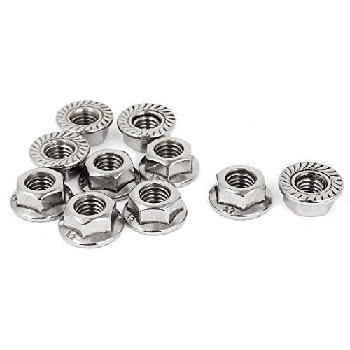 Uxcell 8mm height m8 thread stainless steel serrated hex flange nuts 10 pcs for sale