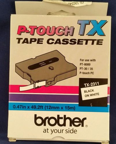 Brother P-Touch TX Tape Cassette, TX-2311, Black on White, 1/2&#034;, 50 ft. Tape