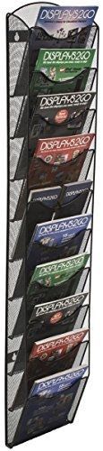 Displays2go wall mount literature rack organizer, 10 pockets, black steel mesh for sale