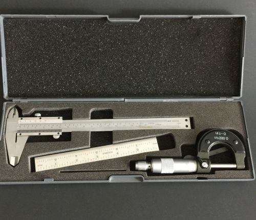 Micrometer Inch Scale Vernier Caliper and Ruler Metric/ English Tool Set In Case