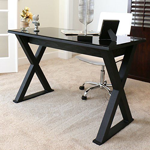 WE Home Office Desks Furniture Elite Metal Computer Desk Black Glass New Free