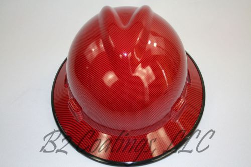 New Custom MSA V-Gard (Full Brim) Hard Hat W/Fas-Trac Ratchet Red Carbon Fiber