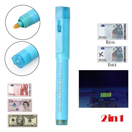 2 in 1 Fake Banknotes Tester Money Checker Counterfeit Detector Marker Pen Blue