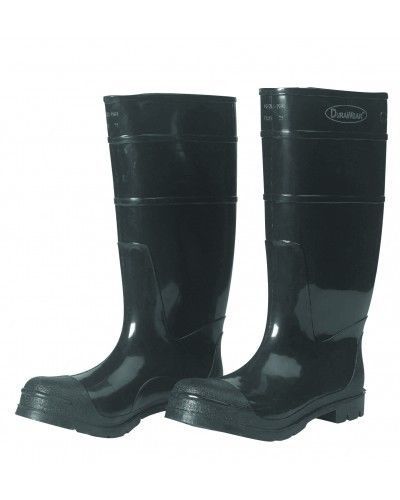 1550 / 6 - Durawear Black PVC 16&#034; Plain Toe Boots, Over-the-sock Style - Size 6