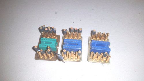 3 Integrated Circuit Sockets with Gold Tube Pin Sockets &amp; Some Gold Pins
