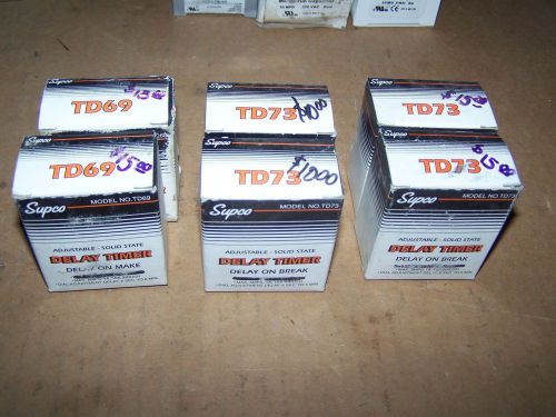WHOLESALE LIQUIDATION LOT OF (6) SUPCO TIME DELAY TIMERS TD69 &amp; TD73