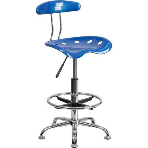 Vibrant Bright Blue and Chrome Drafting Stool with Tractor Seat FLALF215BRIGHTBL