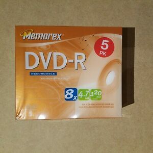 Memorex 5 Pack DVD-R Blank Discs 8x 4.7GB 120min Brand New Sealed Media Mail