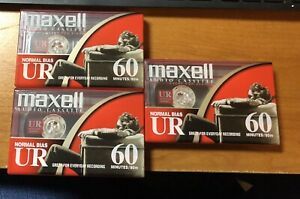 MAXELL AUDIO CASSETTES LOT OF 3 NORMAL BIAS UR 60 MINUTES NEW UNOPENED