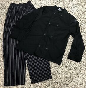 CHEF REVIVAL unisex womens mens SMALL 2-piece SET striped PANTS black JACKET EUC