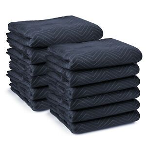 12 Moving Blankets Furniture Pads - Pro Economy - 80&#034; x 72&#034; Navy Blue and Black