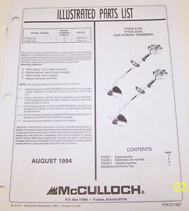 McCULLOCH TRIMMER TITAN 2100/2250 OEM ILLUSTRATED PARTS LIST