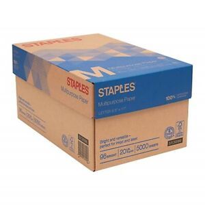 STAPLES Multipurpose/Copy Paper 10-Ream Case 5,000 8.5x11&#034; Sheets Printer/Copier