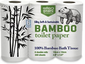 Bamboo Toilet Paper - 6-Rolls - 2-Ply Made from Tree-Free, 100% Bamboo Fibers -