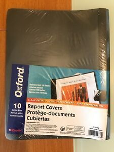 Oxford Report Covers Letter Size Clear Front Black  10 units