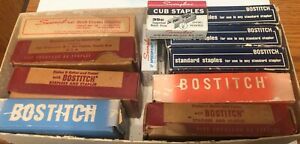 11 BOXES OF VINTAGE STAPLES LOT WITH MINI STAPLER AND 3 STAPLE REMOVERS