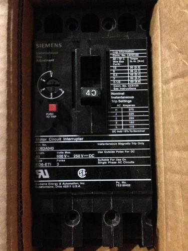 Siemens / ite  ed63a040 new circuit breaker  3 pole 40 amp 600 vac for sale