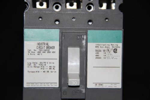 G.e ted134030 3 phase 3 pole 480 volt 30 amp circuit breaker for sale