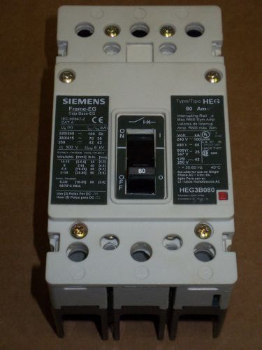 Siemens heg 3 pole 80 amp 600y/347v heg3b080 circuit breaker for sale