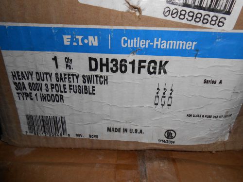 CUTLER HAMMER DH361FGK 30 AMP 600 VOLT SAFETY SWITCH 3P FUSIBLE NEMA 1