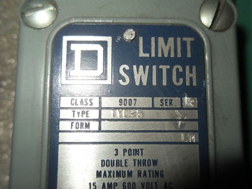 (Y2-3) 1 USED SQUARE D 9007-TYD-5 LIMIT SWITCH