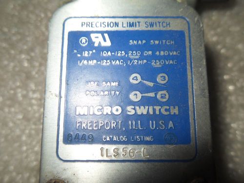 (V19-2) 1 USED MICRO SWITCH 1LS56-L PRECISION LIMIT SWITCH