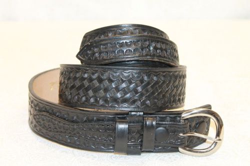 NEW DUTYMAN Tooled BLACK Full Grain LEATHER Duty Belt Mens Size 34 1721