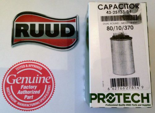 Rheem ruud protech capacitor 80+10 uf 370 43-25133-34 for sale