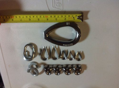 Stainless Wire Rope Clips (4) (New)1/4&#034;  Thimbles (6), Lap Links (2)