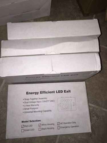 4 Energy Efficient LED Exit lighting, Red light, white housing, AC only