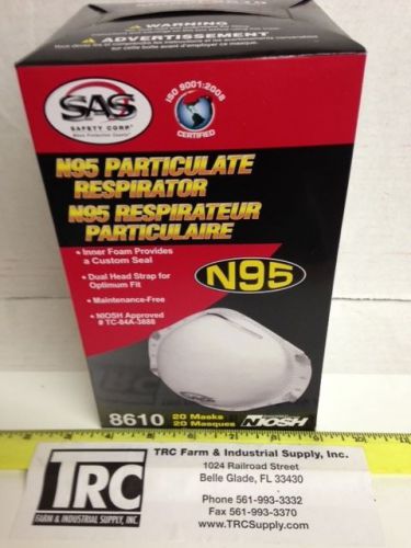 Sas 8610 n95 particulate respirator 20 pcs niosh app tc-84a-3888 for sale