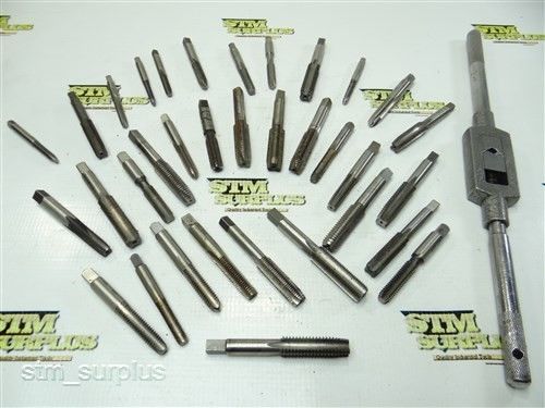 Nice lot of 34 hss hand taps 1/4&#034; -28 nf to 1/2&#034; -18 nc with wrench butterfield for sale
