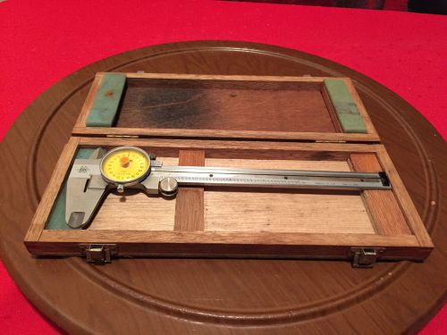 Nsk japan 6&#034; vernier caliper 780-701 with wooden case - yellow face dial for sale