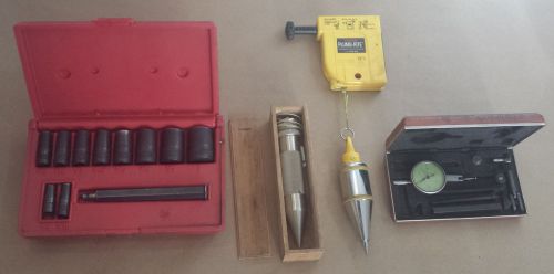 Vtg Tools Lot Starrett Mercury Plumb Bob/ Tajima/ German Micrometer/ Hole Punch