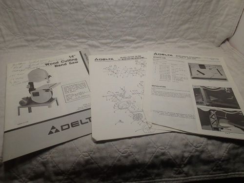 DELTA 14&#034; Wood Band Saw  Owner&#039;s Instructions &amp; Parts Manual