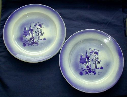 Two nice old blue plates made in Czechoslovakia
