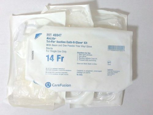 20 AirLife Carefusion TRI-FLO Suction CATH-N-GLOVE kits 14 Fr basin LATEX FREE