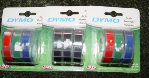 (9) Dymo 3/8&#034; (9mm) Embossing Label Maker Refill Tape Red Green Blue Black 3D