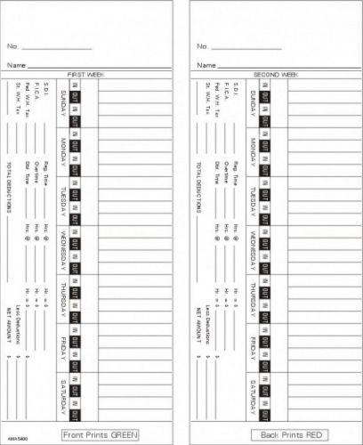 Time card bi-weekly double sided timecard ama5400 box of 1000 for sale